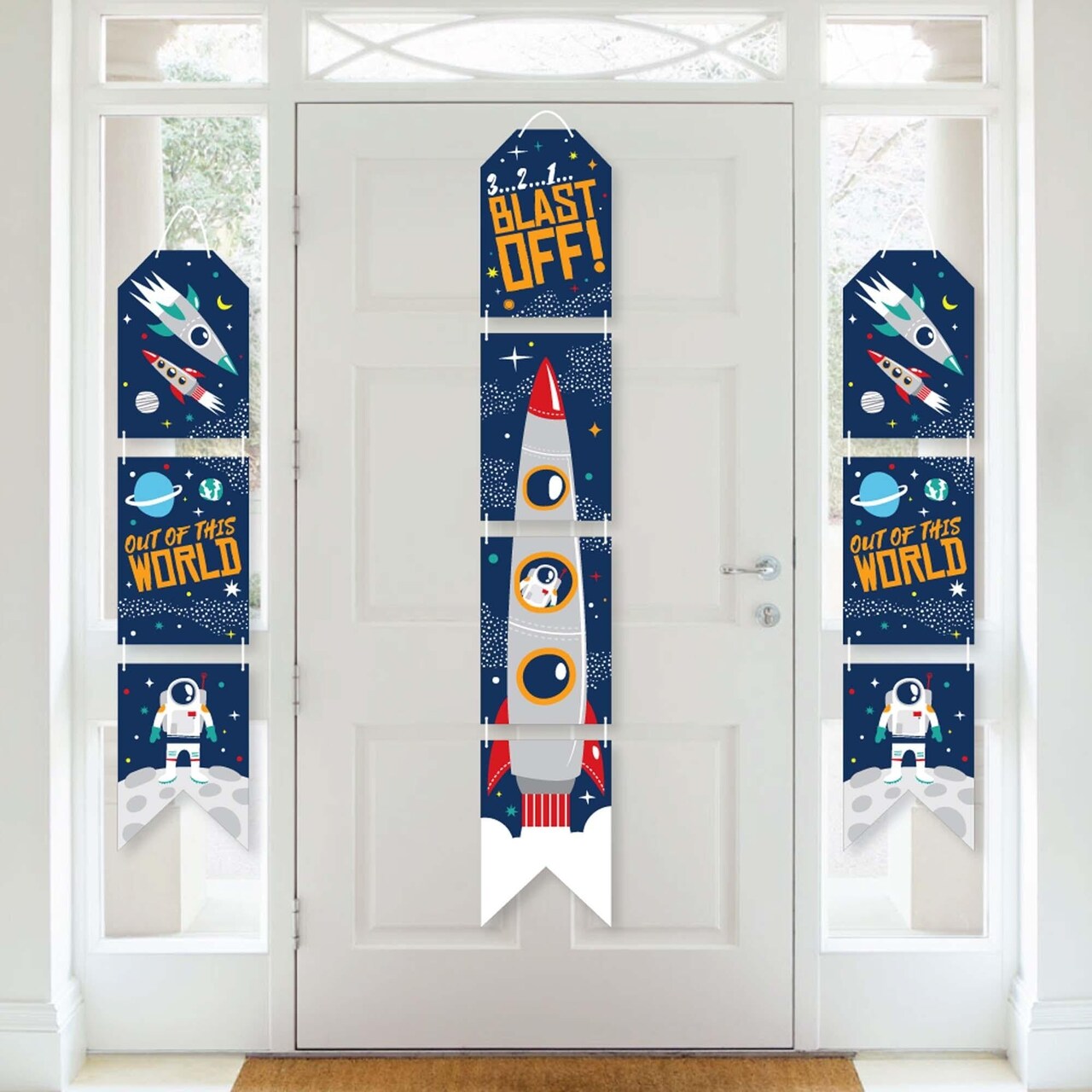 Big Dot of Happiness Blast Off to Outer Space - Hanging Vertical Paper Door Banners - Baby Shower or Birthday Party Wall Decor Kit - Indoor Door Decor